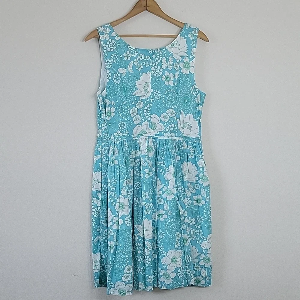 Eshakti Blue Floral Retro Sleeveless Dress Size XL/16